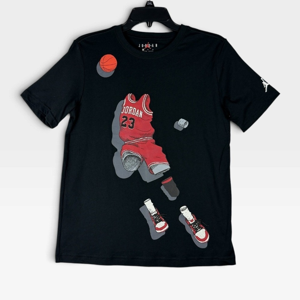 Jordan Graphic T-Shirt 95F159-023 Boys L Black Invisible Jersey NWT
